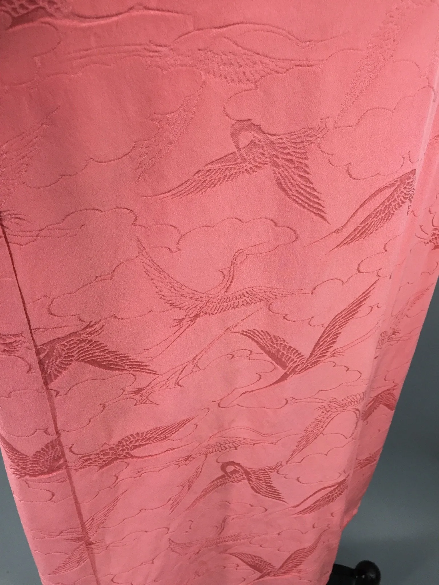 1950s Vintage Silk Kimono Robe with Pink Flying Cranes Birds