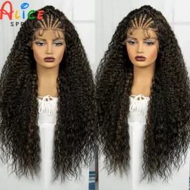 32Inch 1B-30 Cornrow Braided Wigs Knotless Synthetic Lace Front Braided Wig Curly Braiding Hair Wigs with Baby Hair