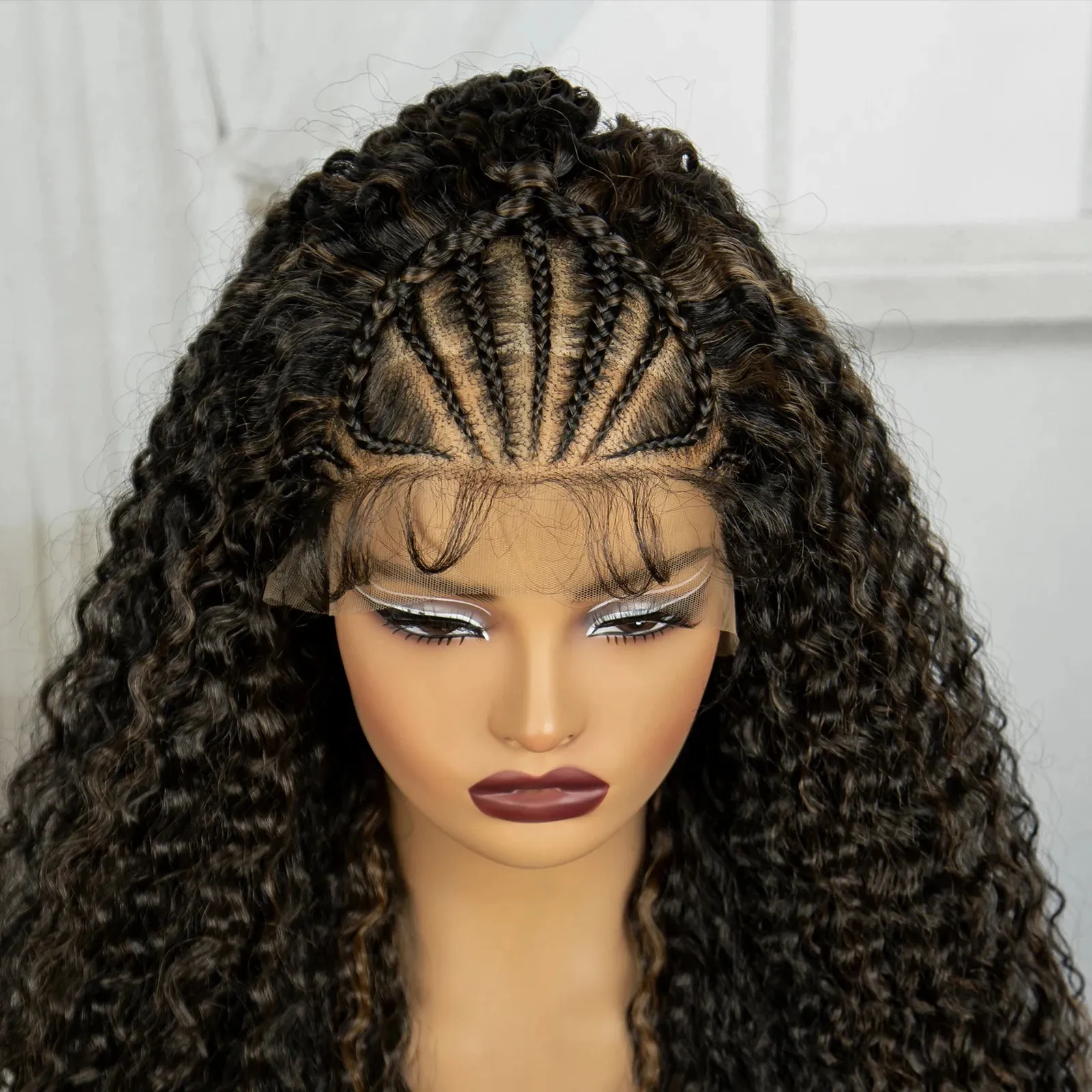 32Inch 1B-30 Cornrow Braided Wigs Knotless Synthetic Lace Front Braided Wig Curly Braiding Hair Wigs with Baby Hair