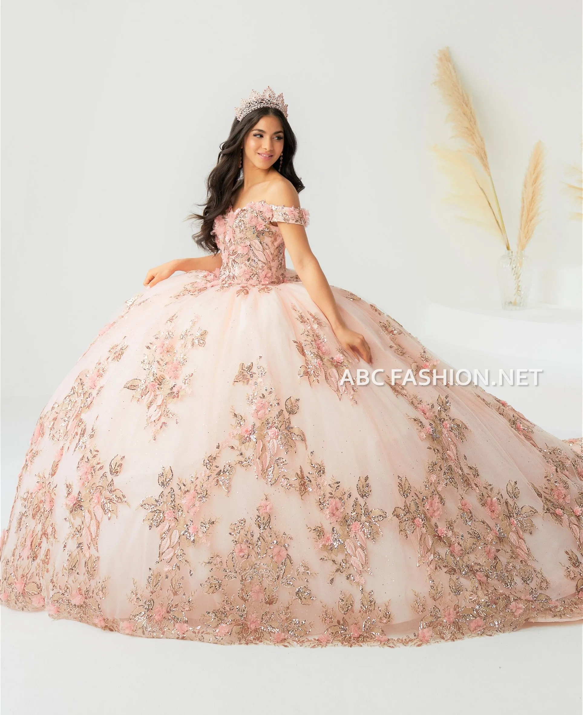 3D Floral Quinceanera Dress with Train by House of Wu 26027T