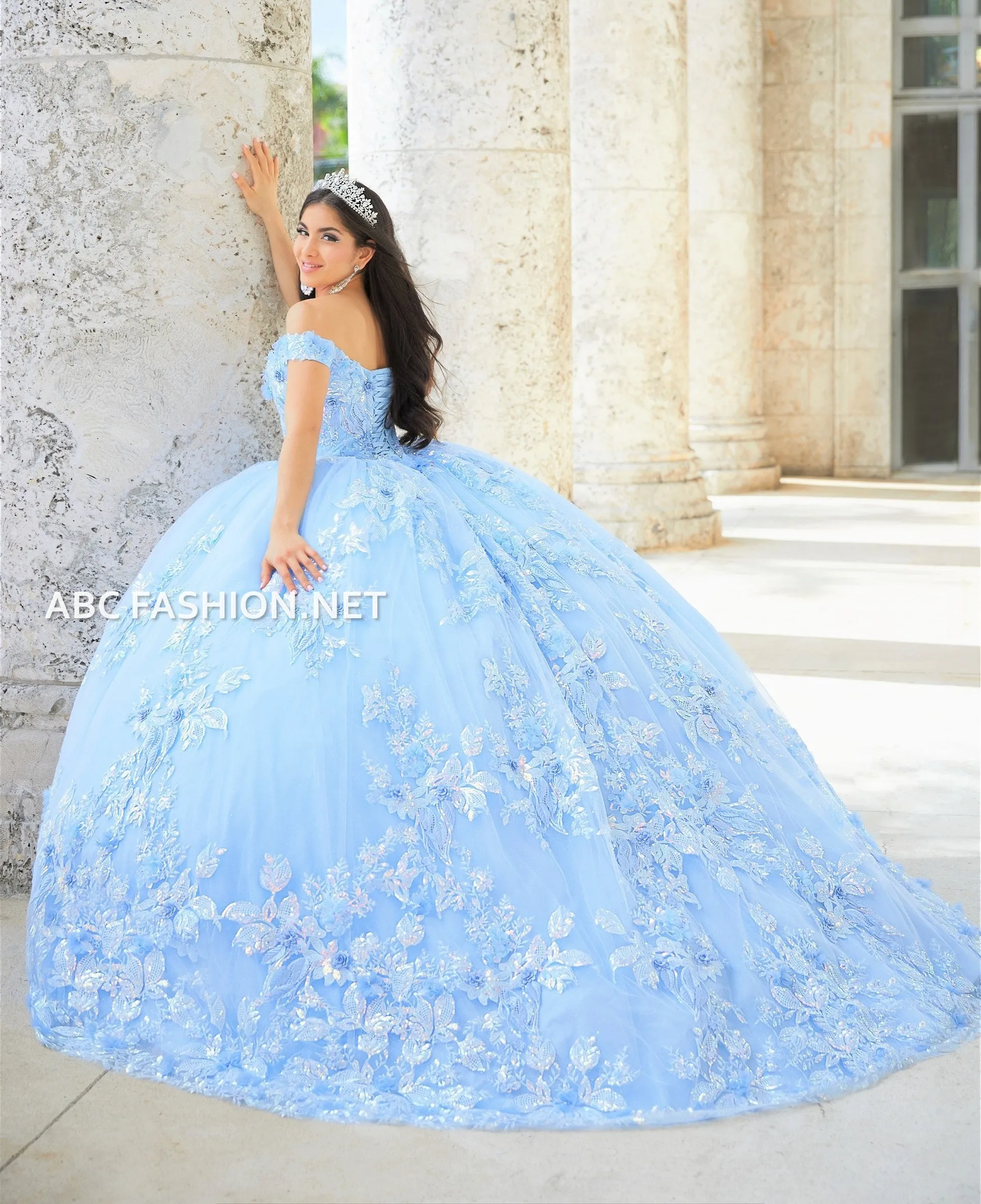 3D Floral Quinceanera Dress with Train by House of Wu 26027T