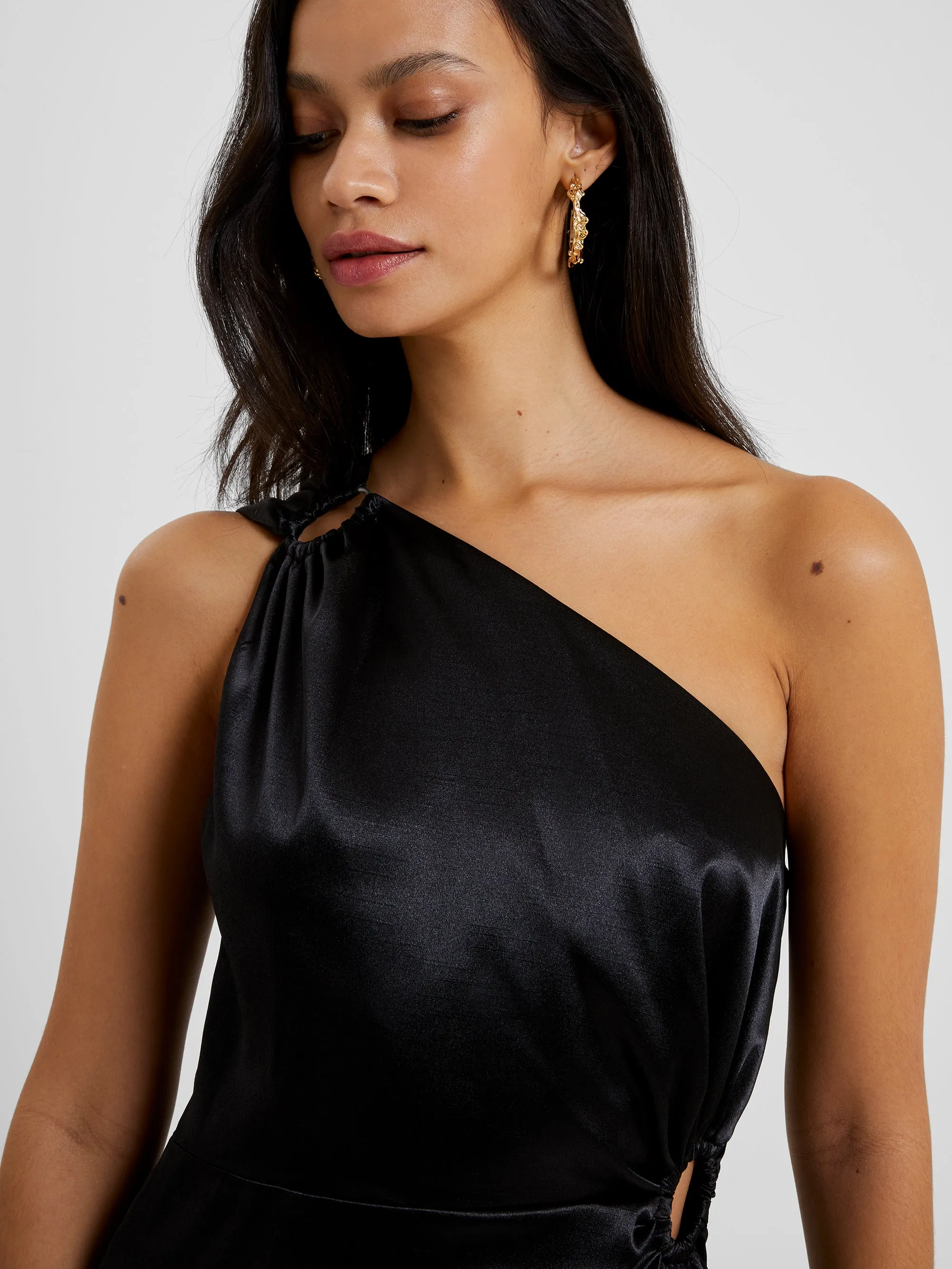 Adaline Satin One Shoulder Midi Dress