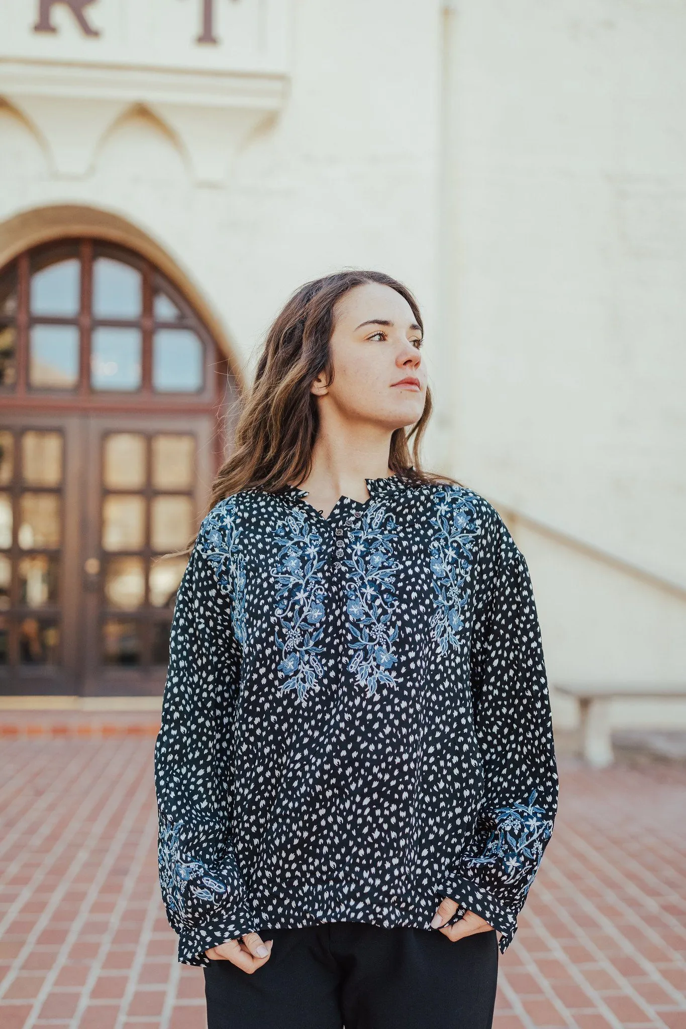 Adrienne Embroidered Top Black