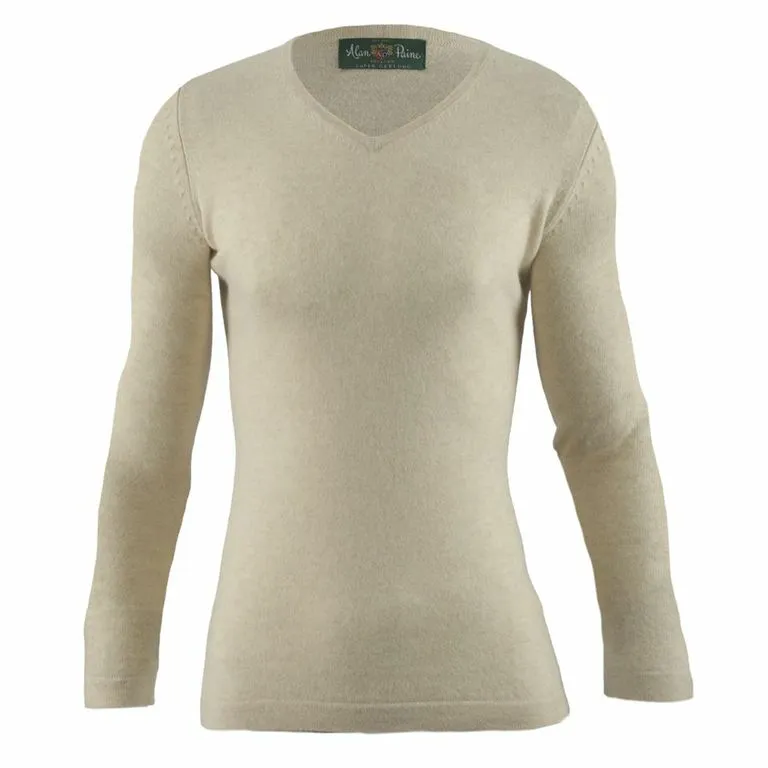 Alan Paine Ladies Geelong Lambswool V Neck Jumper - Ivory Size 16