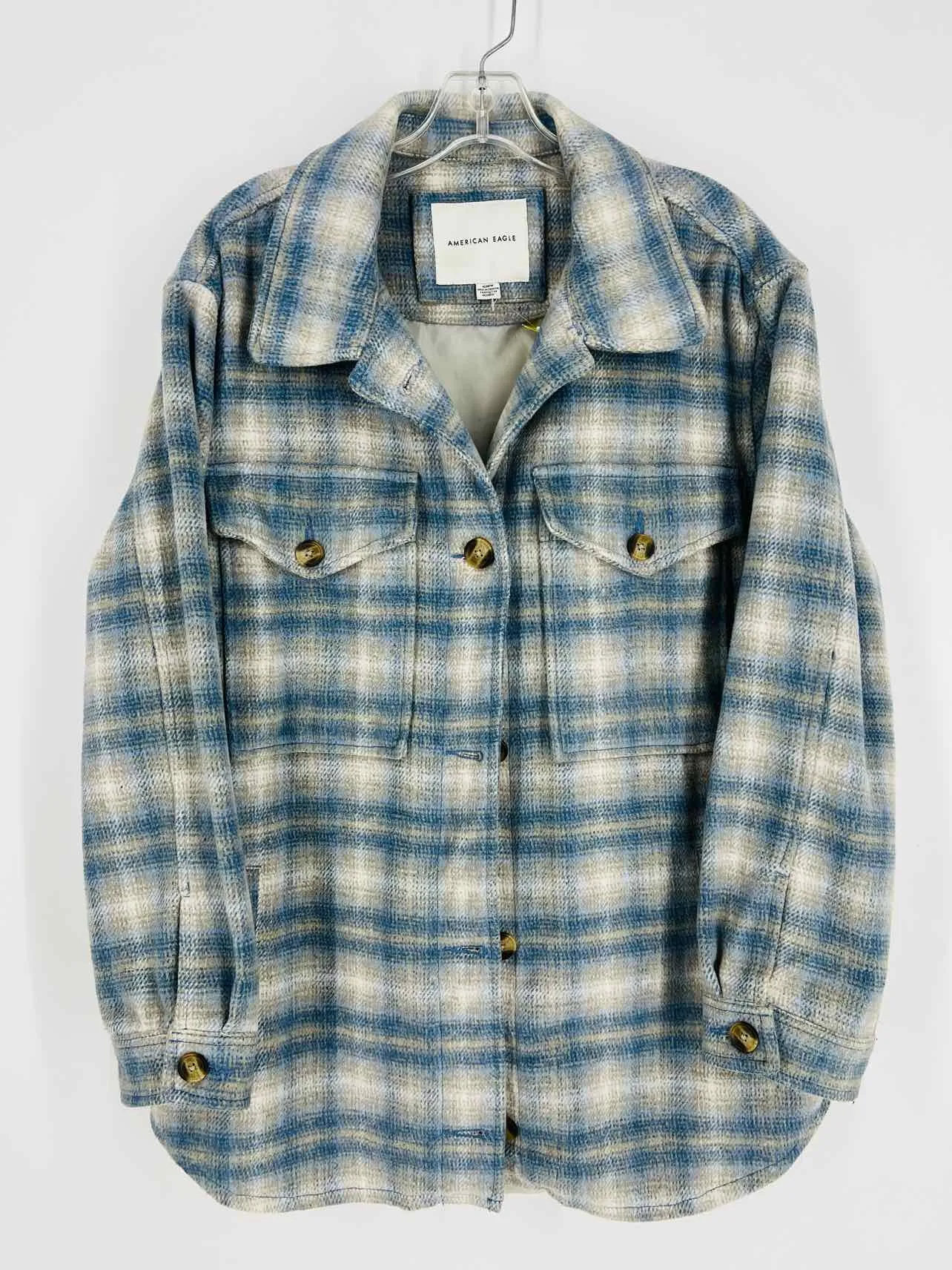 American Eagle Outftrs Size M Bl/Wh/Gry Plaid Fleece Jackets Shacket