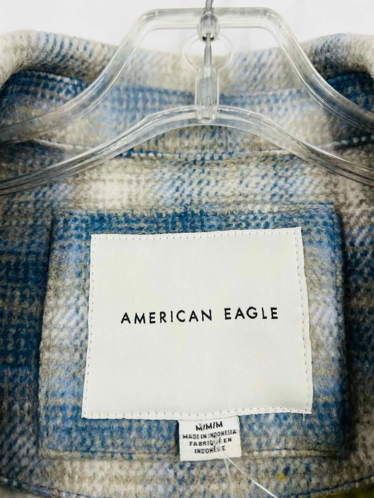 American Eagle Outftrs Size M Bl/Wh/Gry Plaid Fleece Jackets Shacket