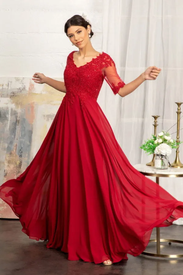 Applique Mid-Sleeve Chiffon Gown by Elizabeth K GL1982