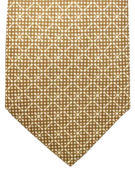 Battistoni Silk Tie Brown White Geometric SALE