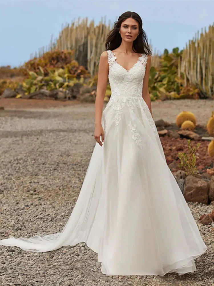 Beach Wedding A-Line Organza Lace Wedding Dress