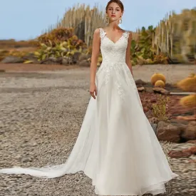 Beach Wedding A-Line Organza Lace Wedding Dress