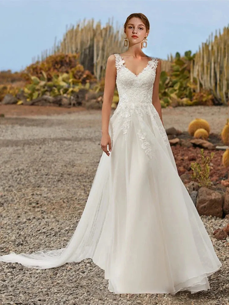 Beach Wedding A-Line Organza Lace Wedding Dress