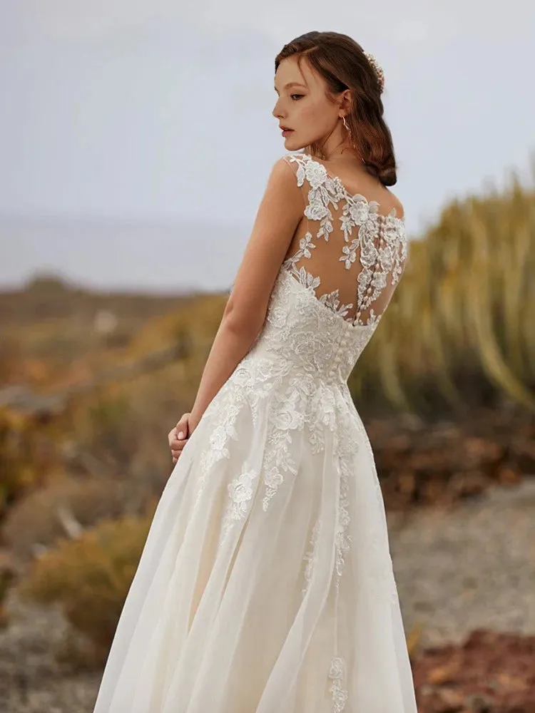 Beach Wedding A-Line Organza Lace Wedding Dress