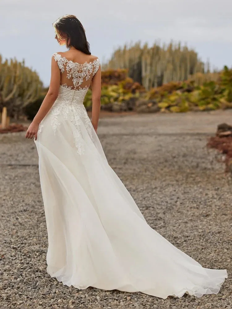 Beach Wedding A-Line Organza Lace Wedding Dress