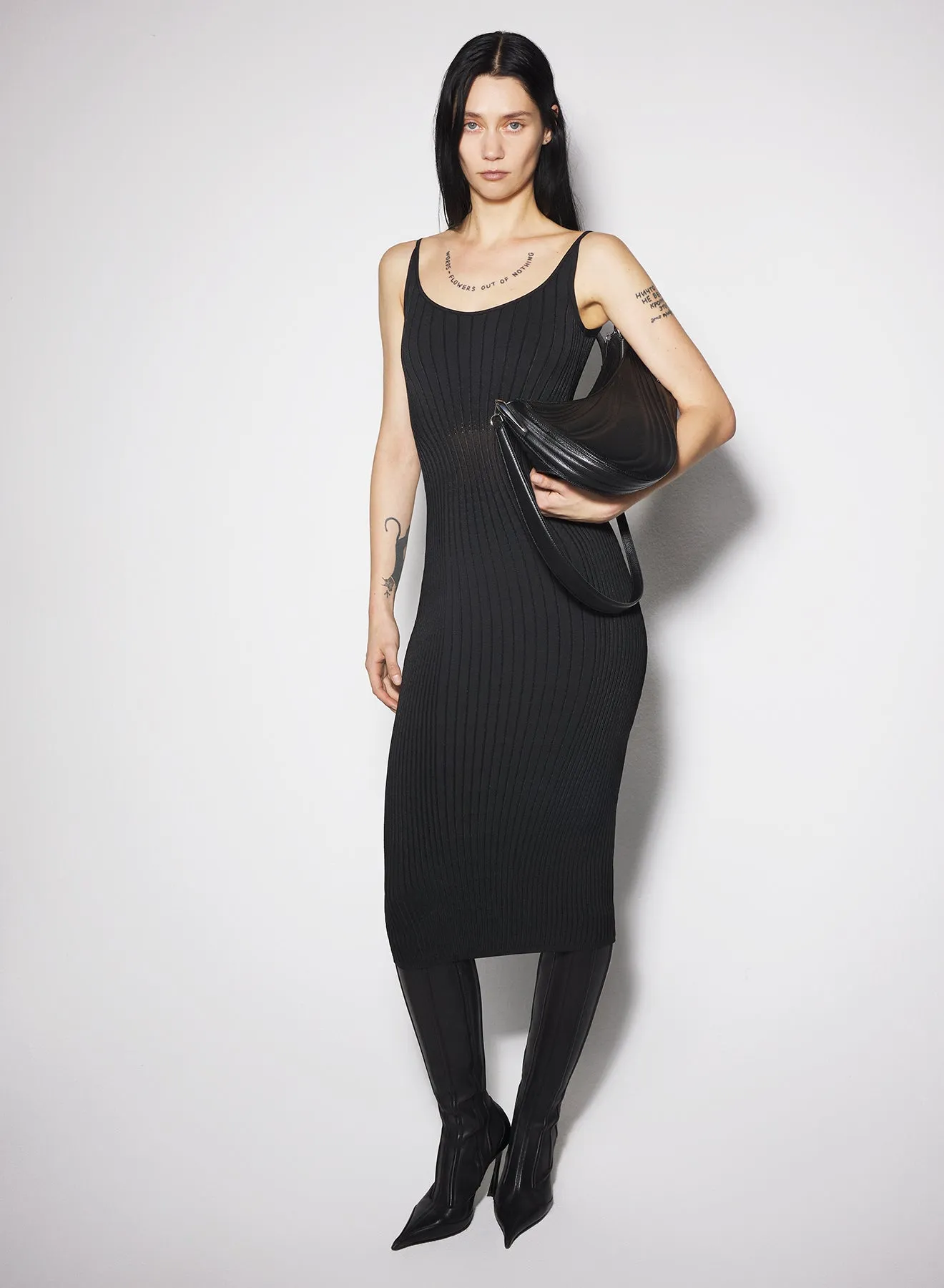 black sculpting knit dress