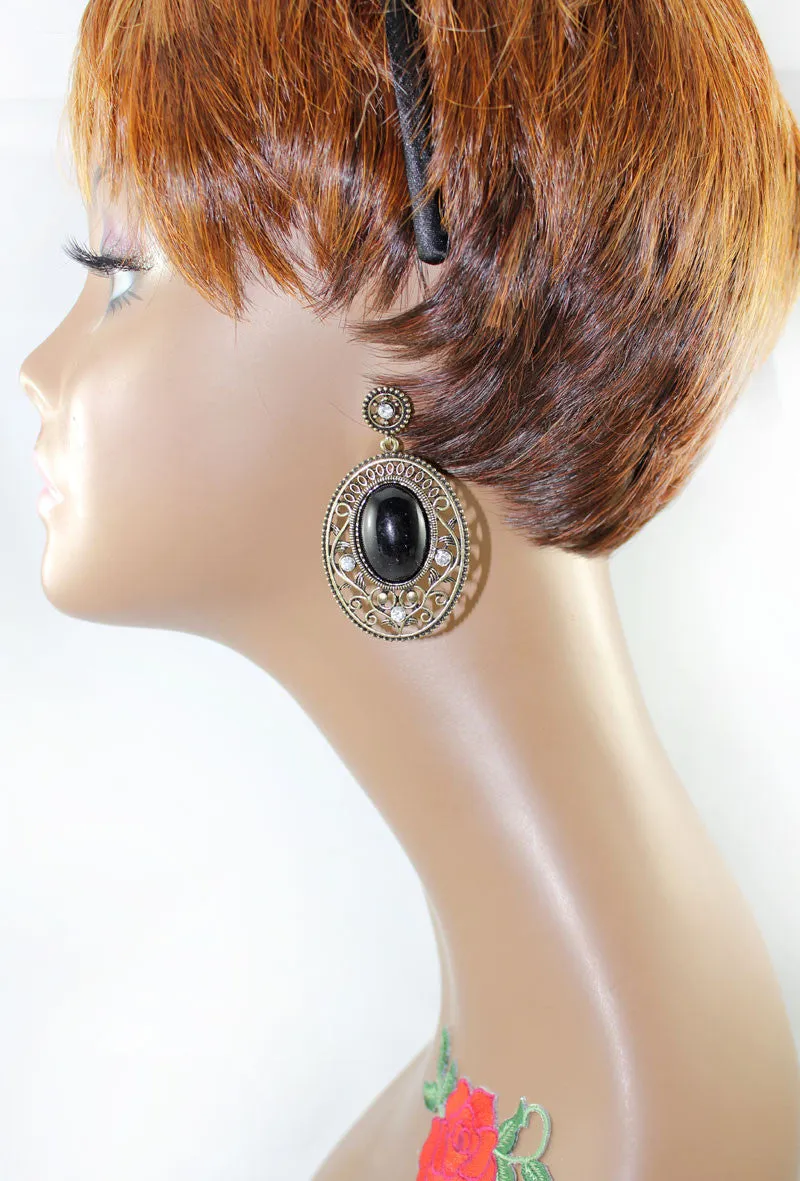 Black Stone Baroque Style Earring