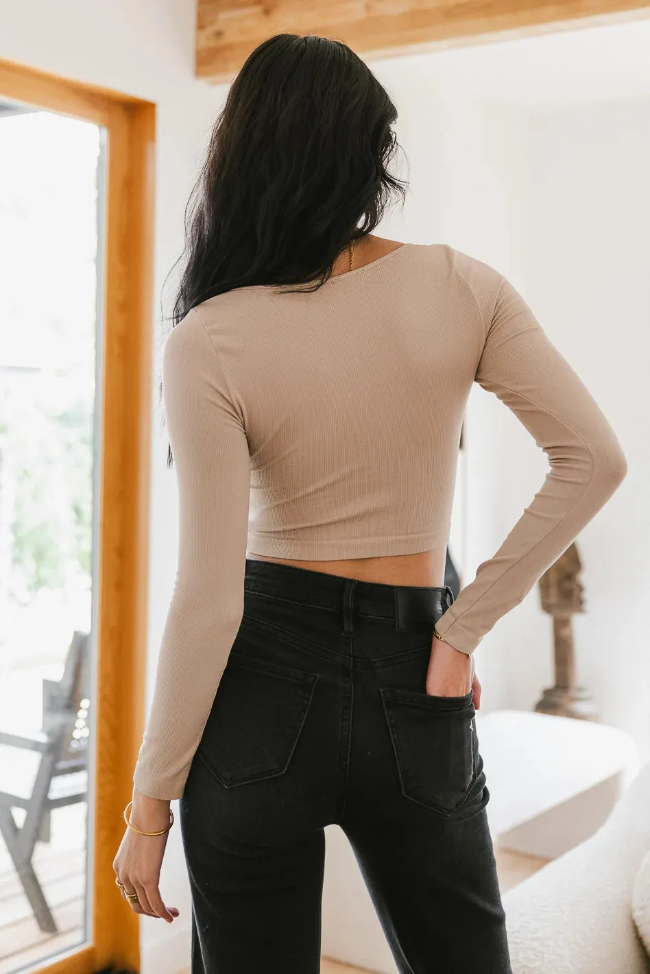 Blair Surplice Crop Top in Mocha - FINAL SALE