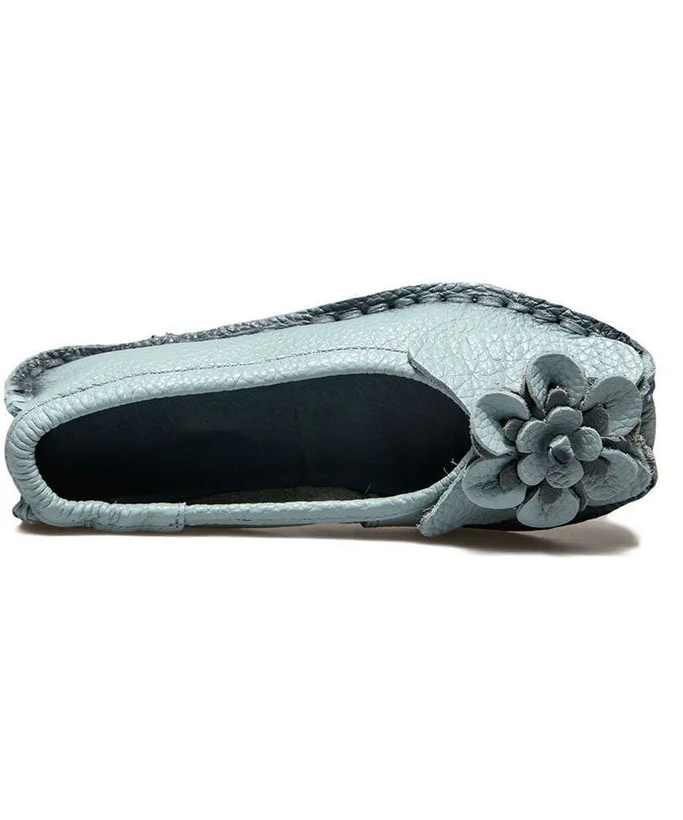 Blue Penny Loafers Cowhide Leather DIY Floral Penny Loafers LY0175