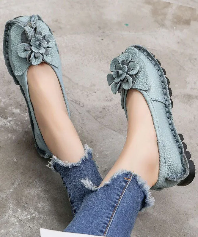 Blue Penny Loafers Cowhide Leather DIY Floral Penny Loafers LY0175