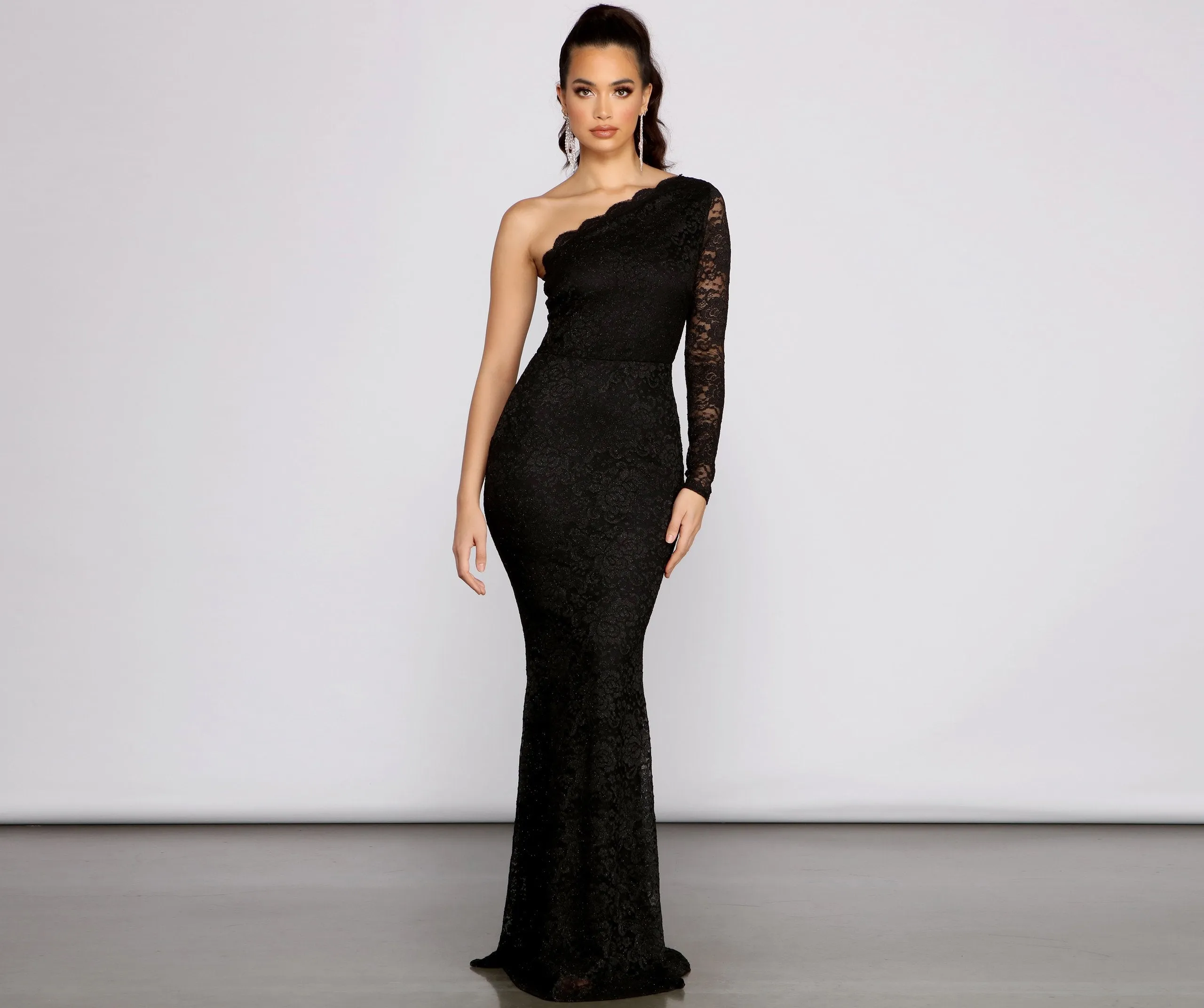 Brea Formal Lace Charming One Shoulder Dress