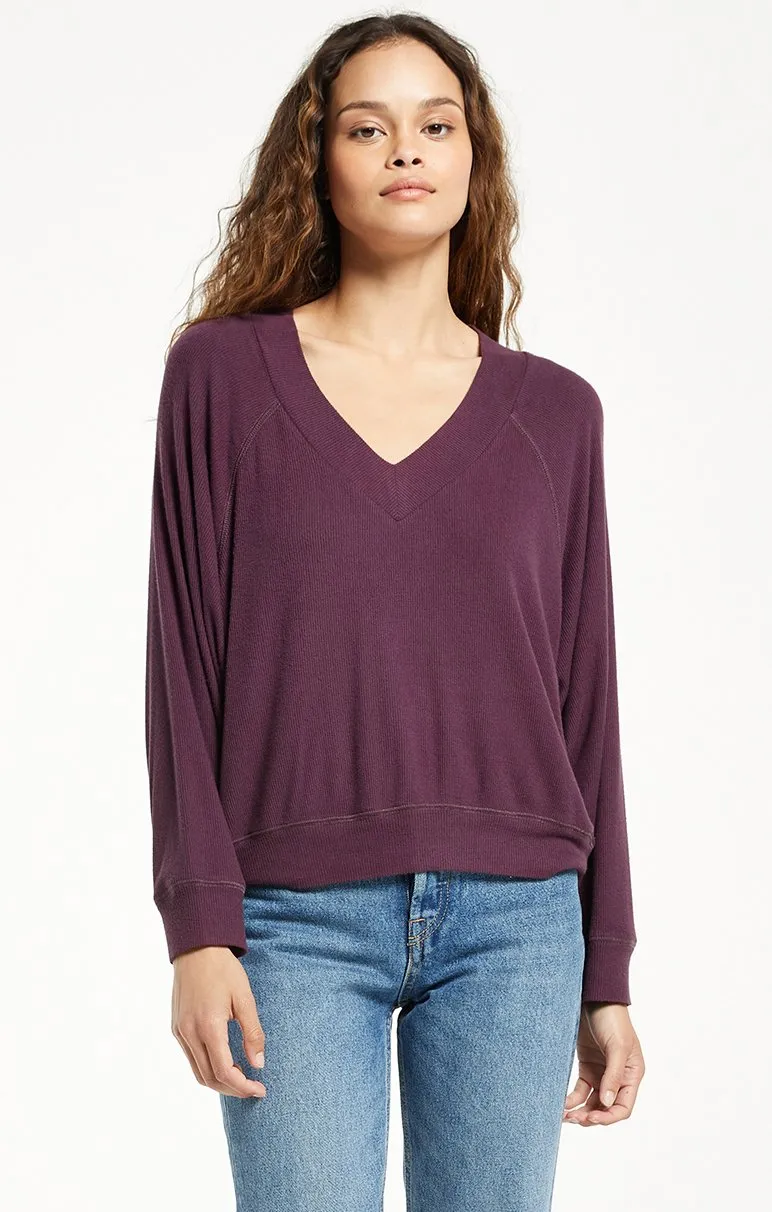 Carly Brushed Rib V-Neck Top