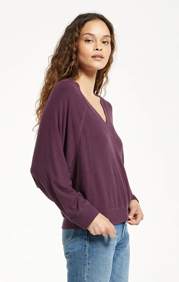 Carly Brushed Rib V-Neck Top