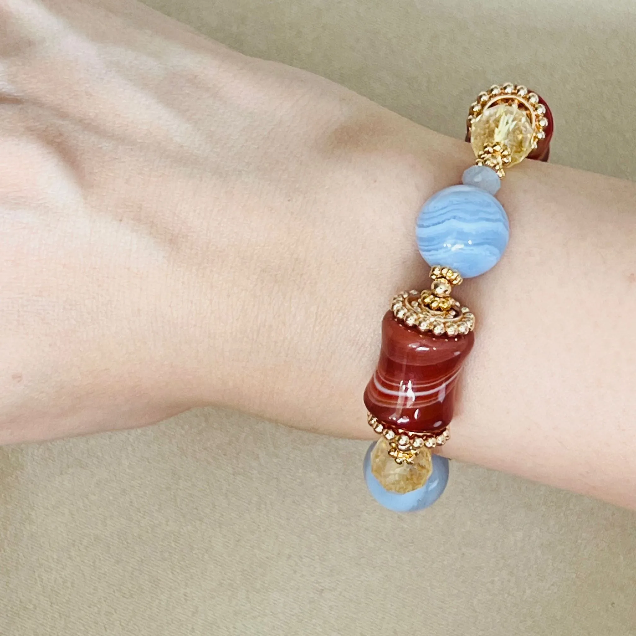 Carnelian, Blue Lace Agate & Citrine Bracelet