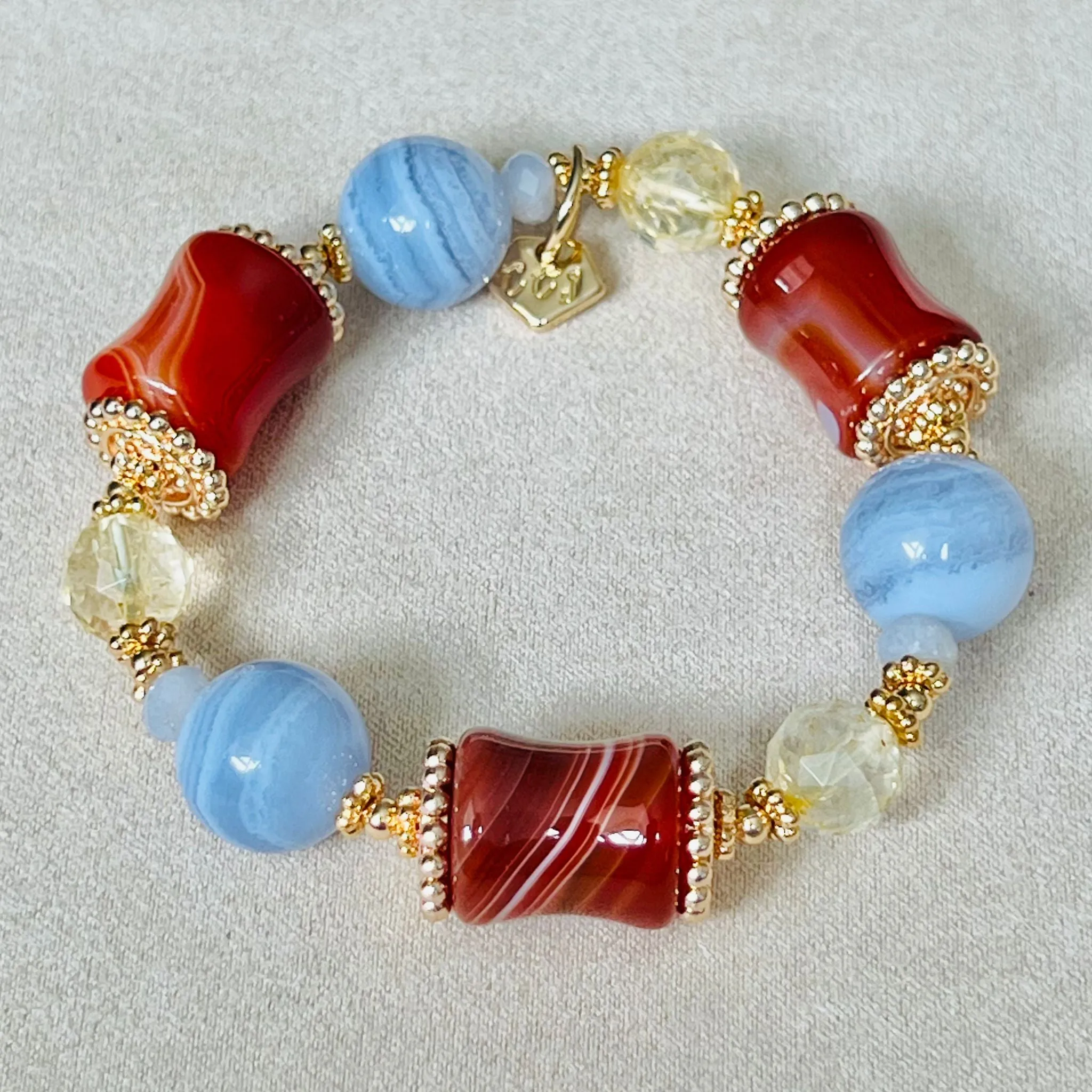 Carnelian, Blue Lace Agate & Citrine Bracelet