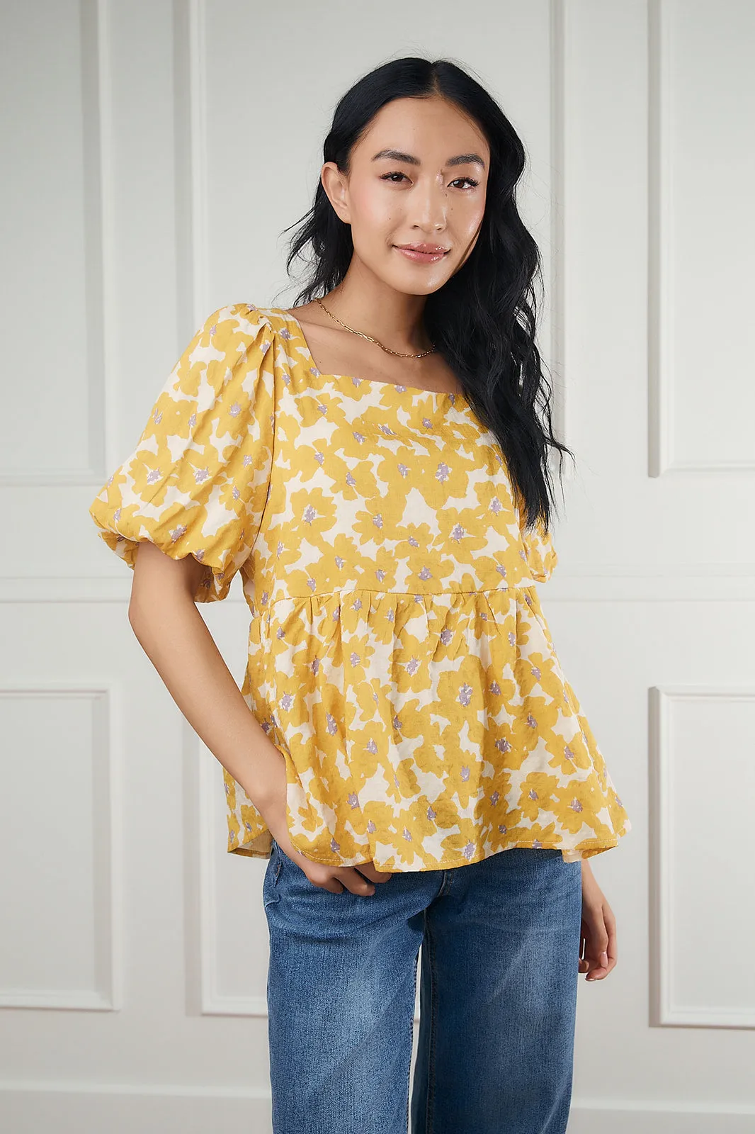 Clara Yellow Floral Bubble Sleeve Top-FINAL SALE