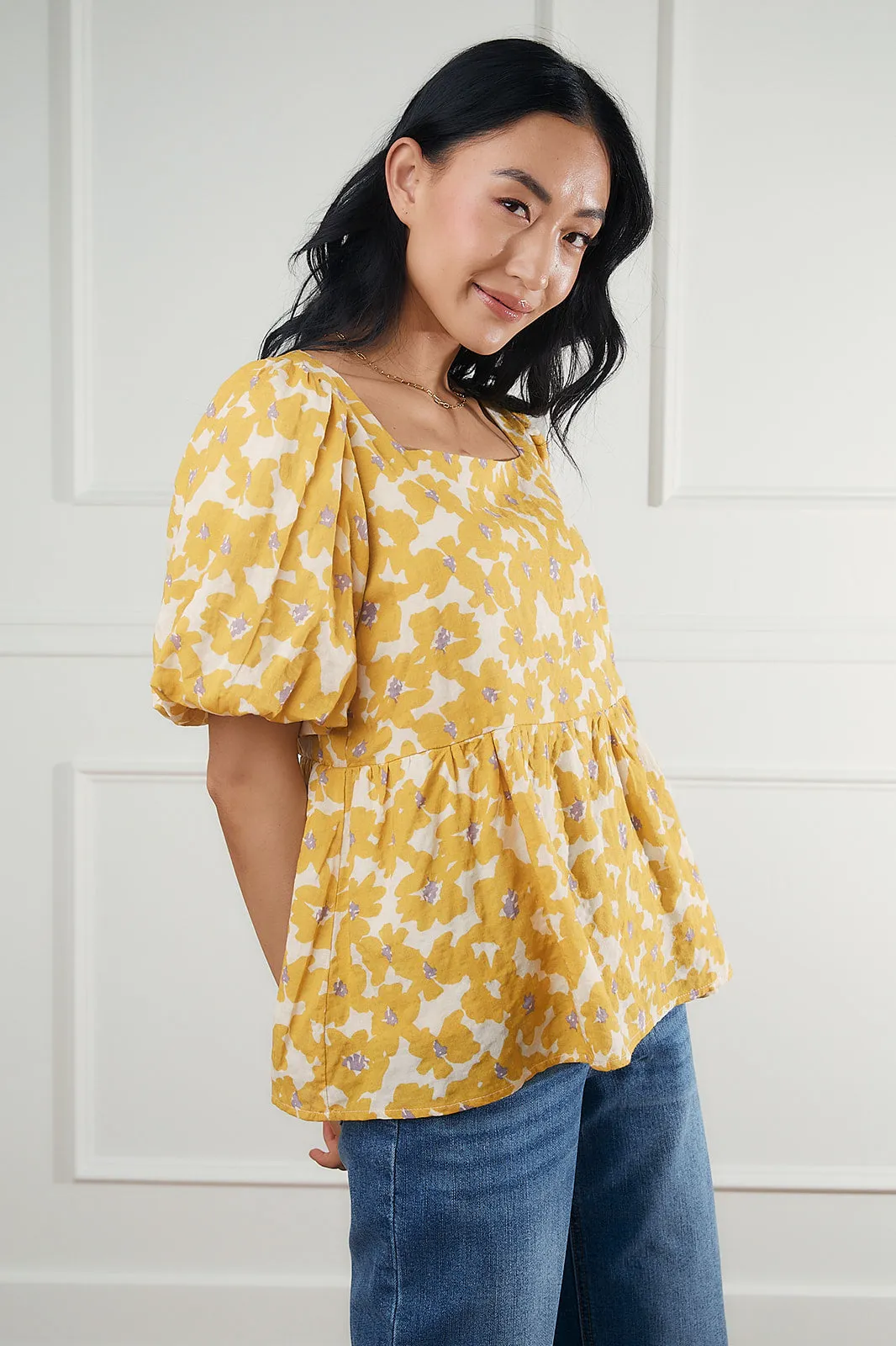 Clara Yellow Floral Bubble Sleeve Top-FINAL SALE