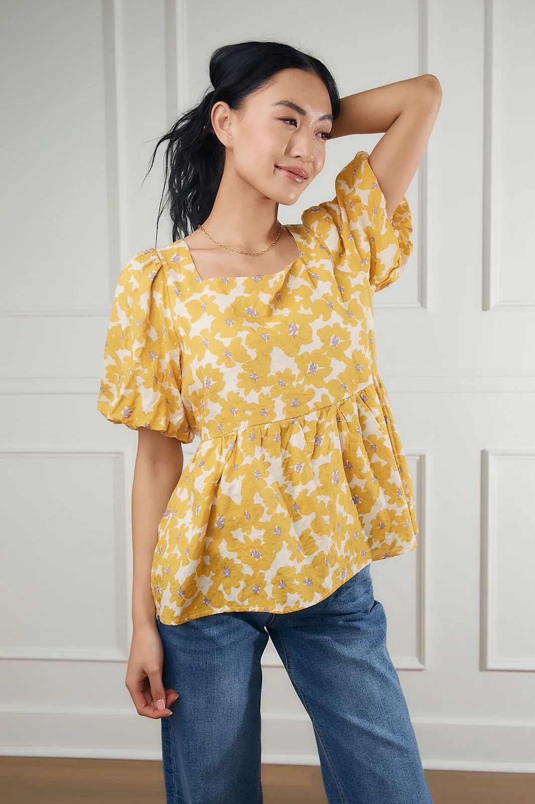 Clara Yellow Floral Bubble Sleeve Top-FINAL SALE