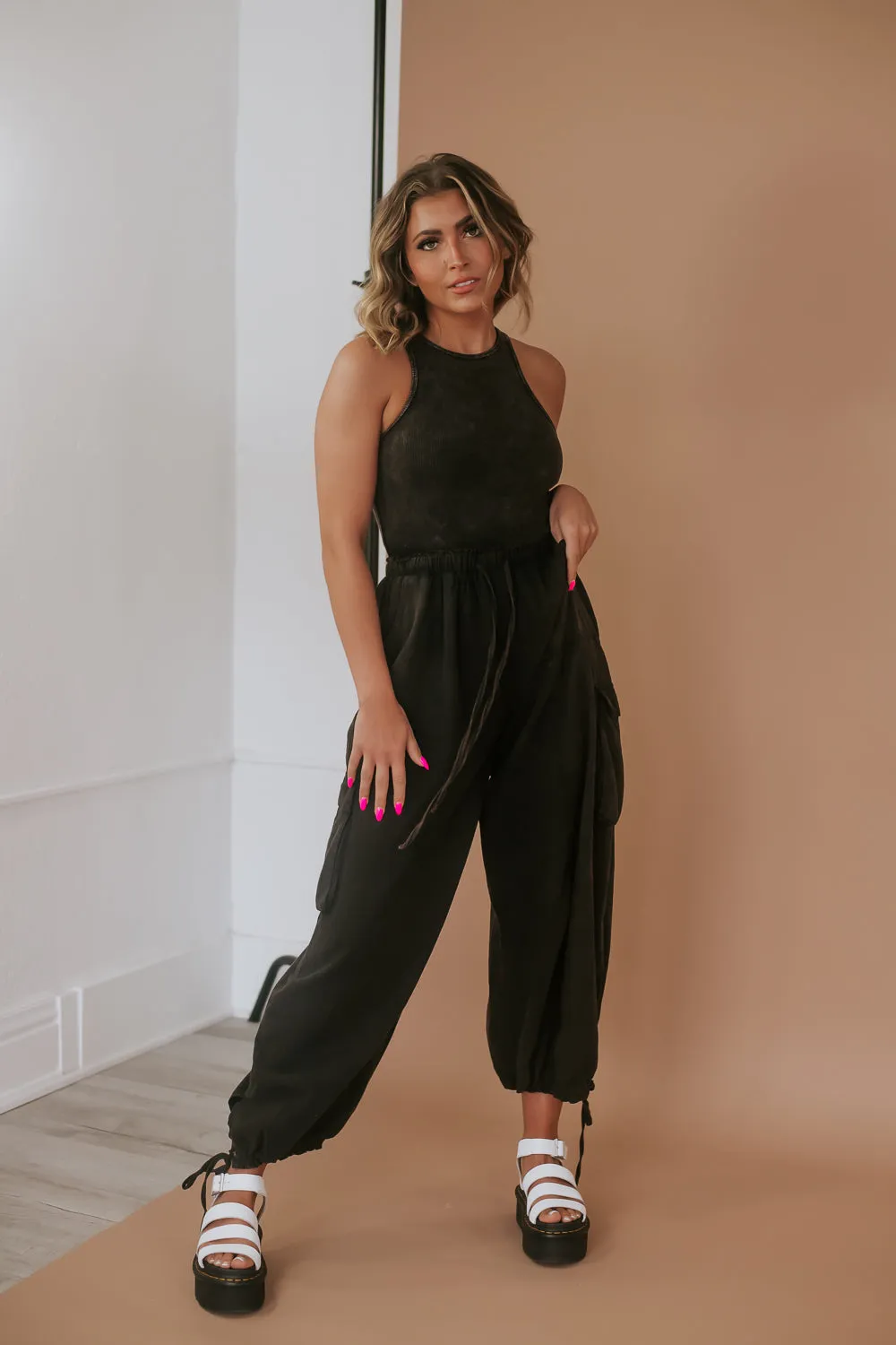 Corrie Cargo Pant Jumpsuit, Black