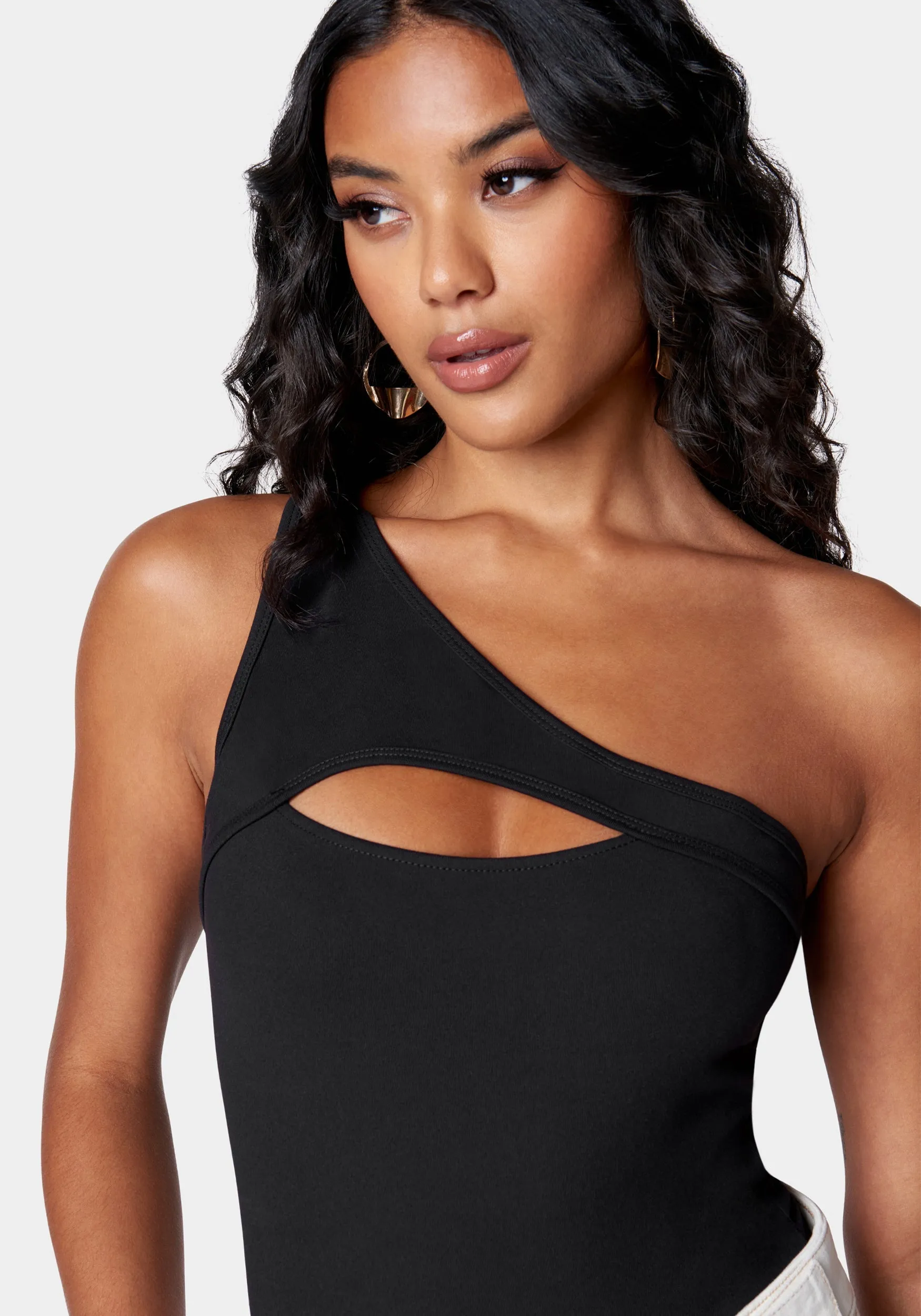 Cutout Asymmetric One Shoulder Bodysuit