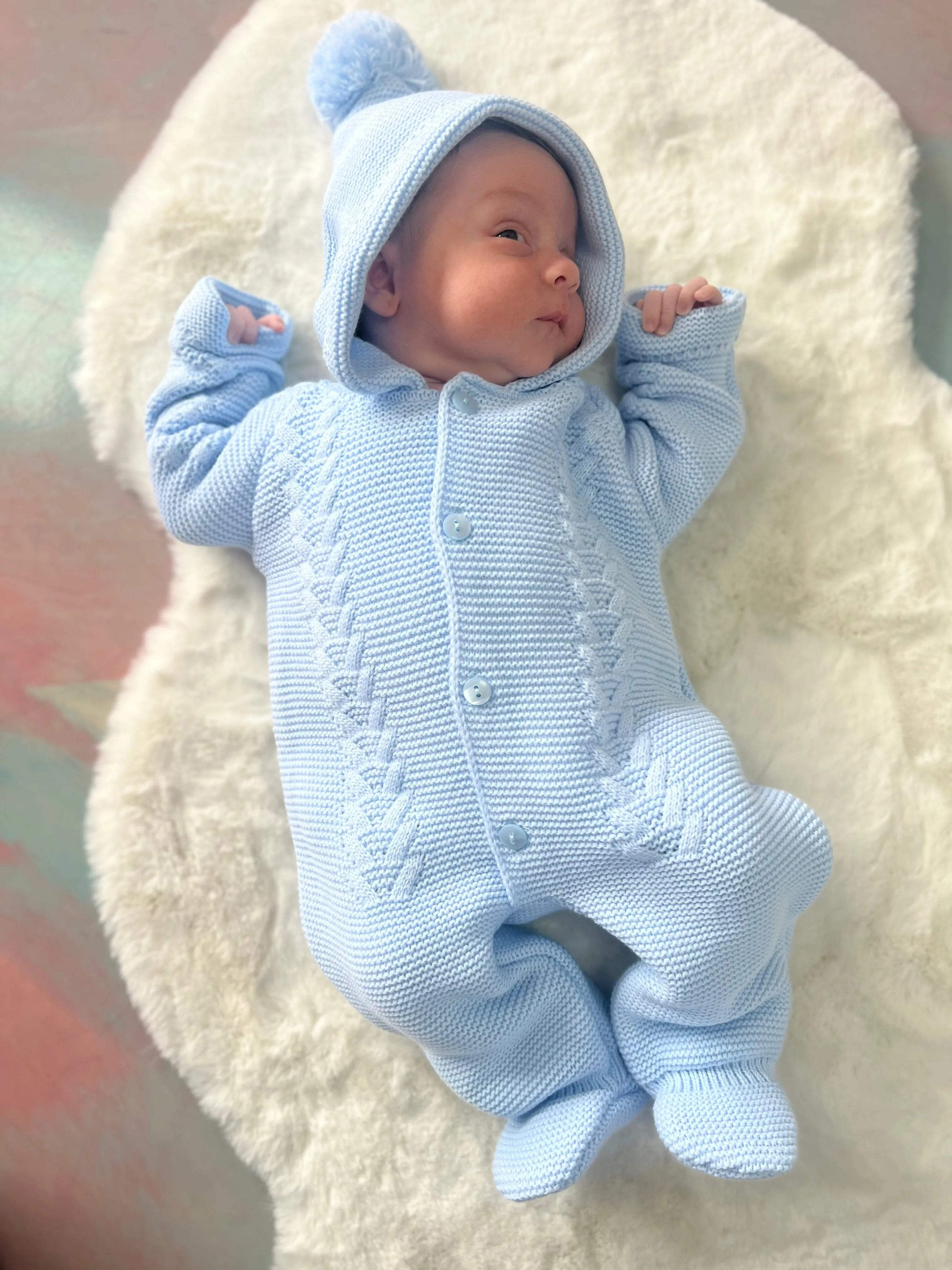 Dandelion blue knitted pramsuit