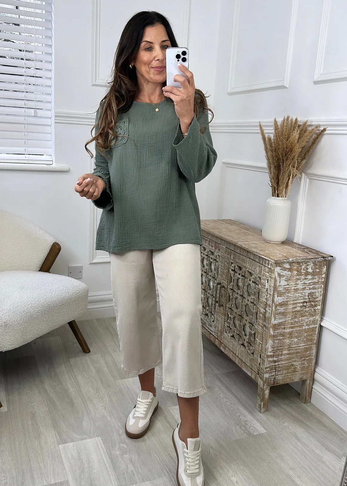 Diane Khaki Waffle Top