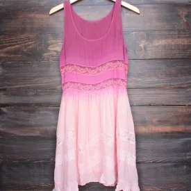 Dip Dye Boho Lace Trim Trapeze Slip Dress in Pink