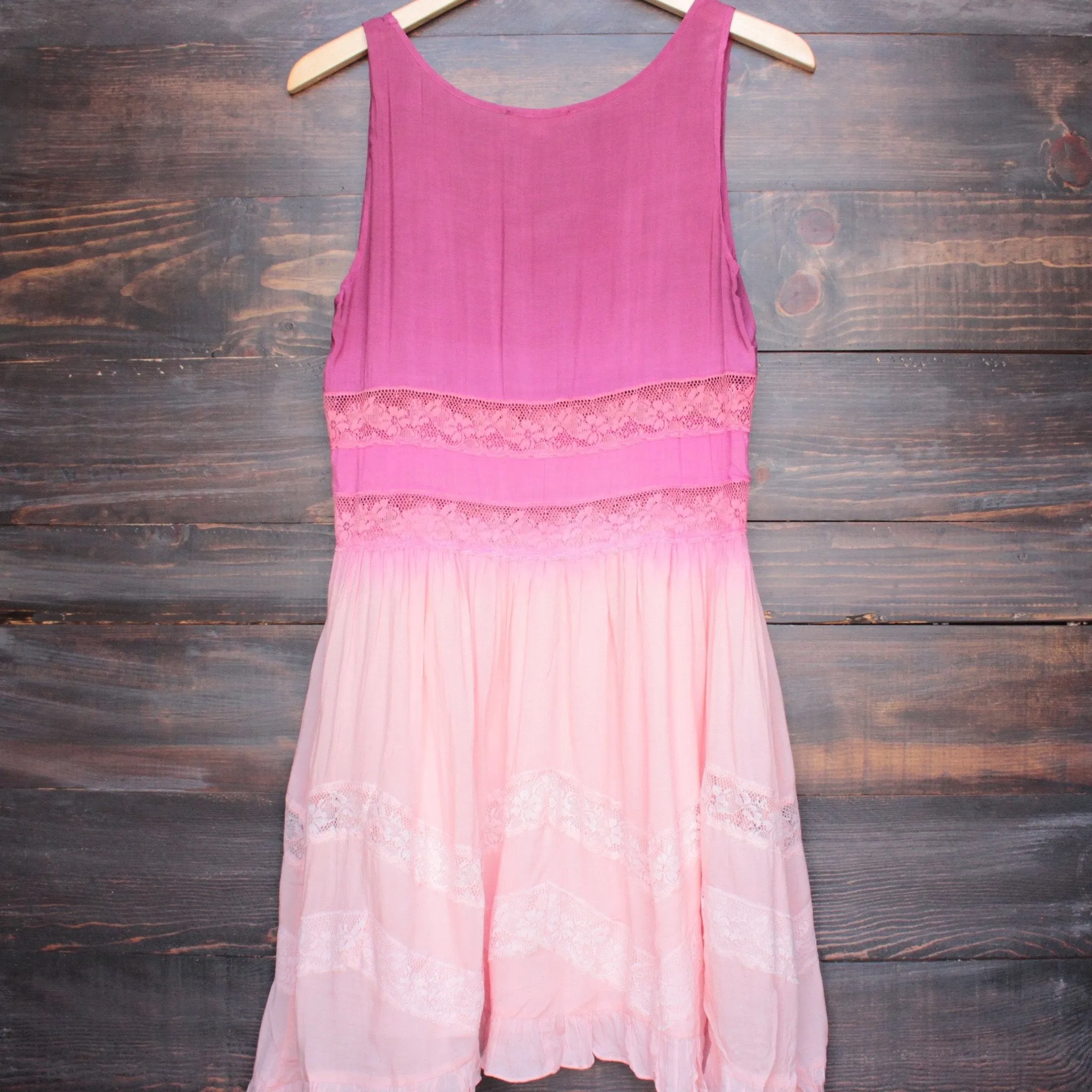 Dip Dye Boho Lace Trim Trapeze Slip Dress in Pink