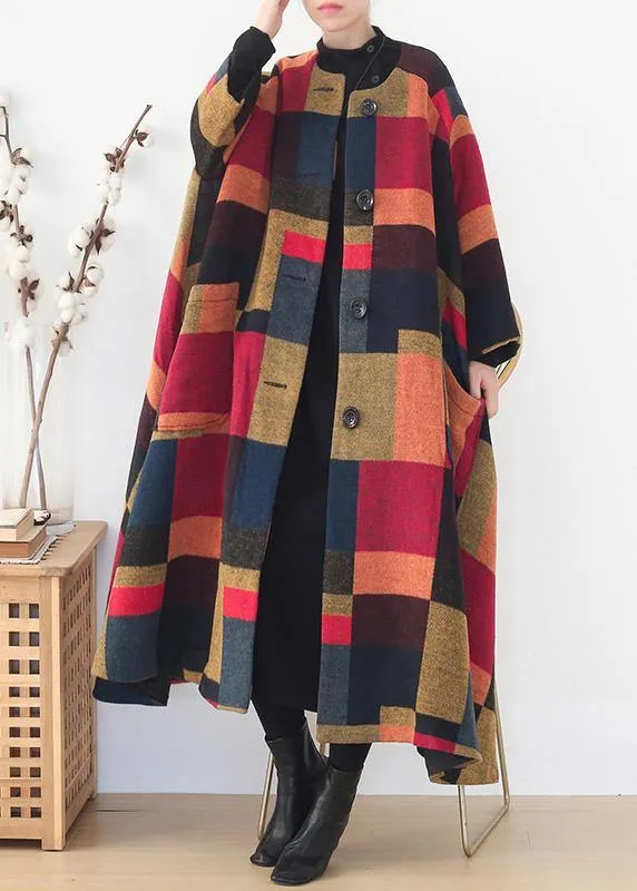 Elegant oversize long coats wild outwear yellow plaid winter wool overcoat