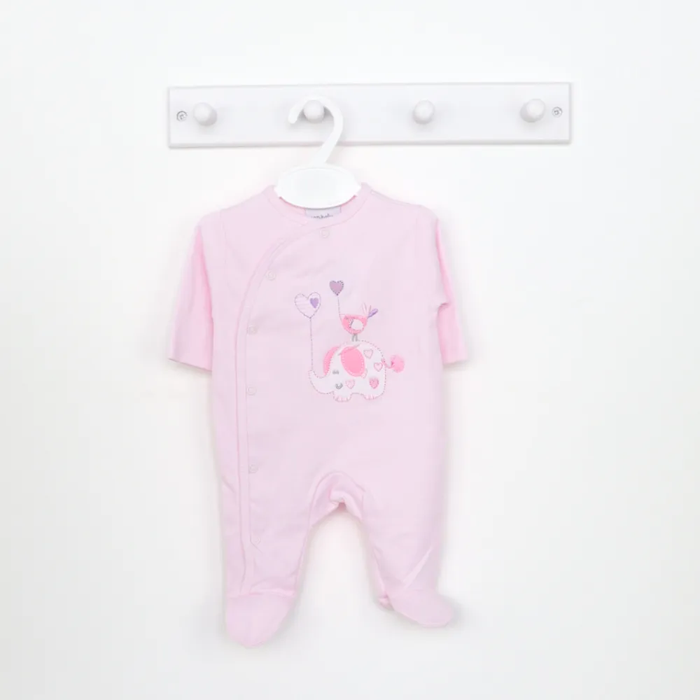 Elephant & Bird Pink Cotton Sleepsuit