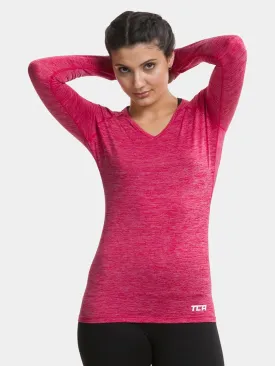 Elle Long Sleeve V Neck Top For Women With Thumbholes