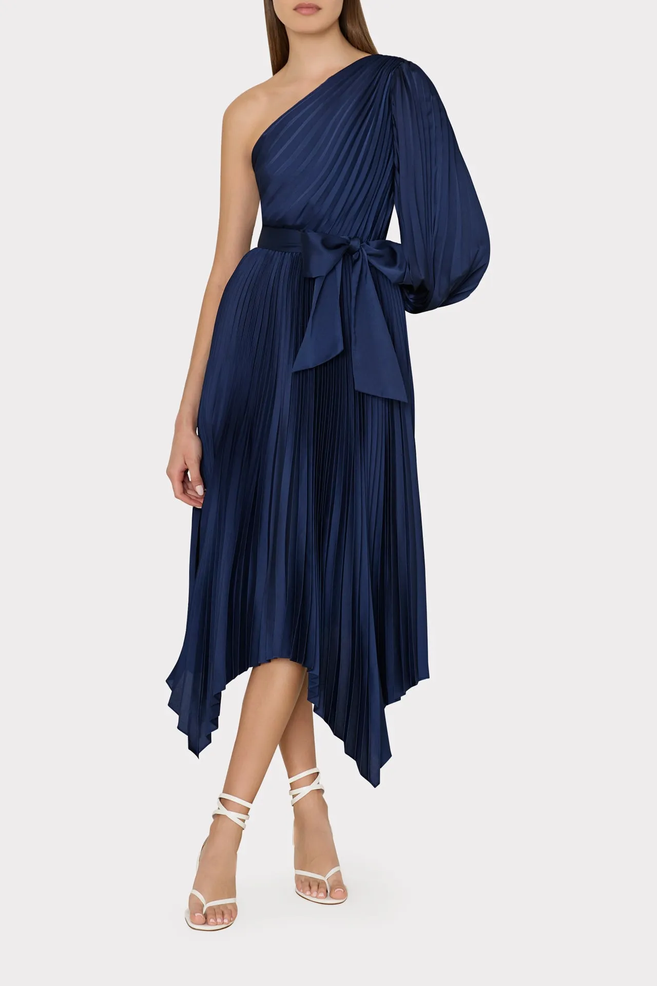 Essi Satin Pleated One Shoulder Dress