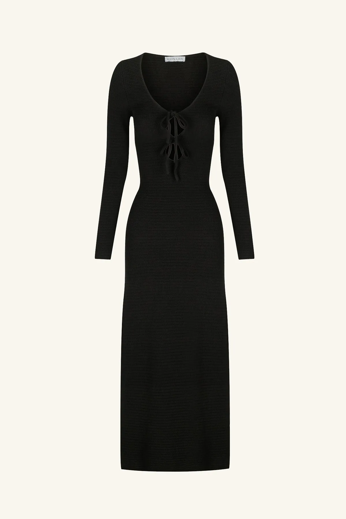 EVE LONG SLEEVE KEYHOLE MIDI DRESS - BLACK