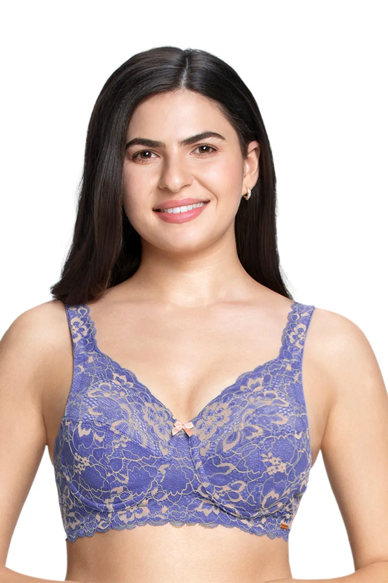 Fiesta Print Non Padded Wired Lace Bra - Periwinkle