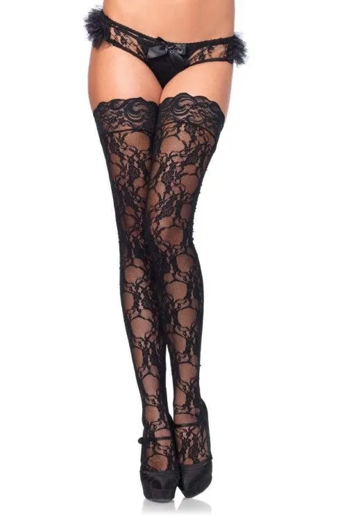 Floral Lace Thigh Highs with Stay Up Lace Top