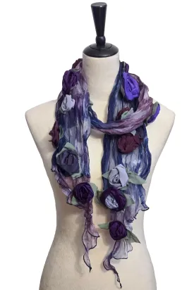 Flower Scarf w/ Ghost Print  - Navy, Purple & Lavender