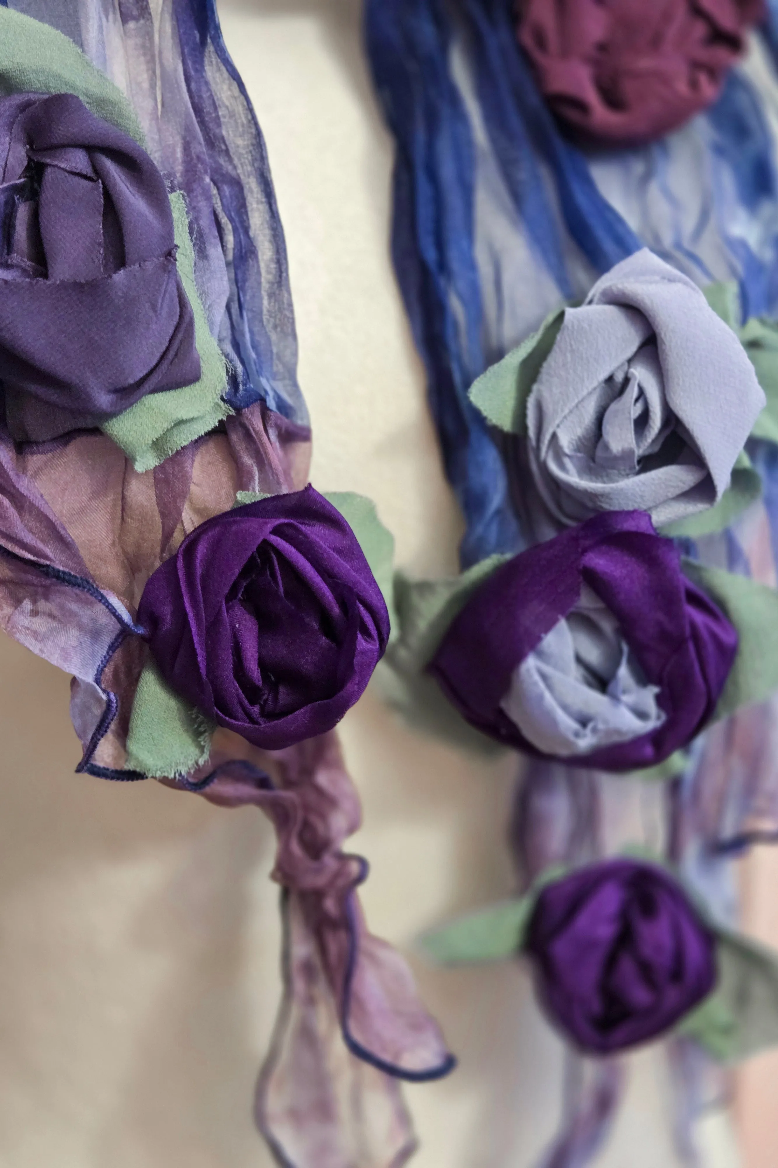 Flower Scarf w/ Ghost Print  - Navy, Purple & Lavender