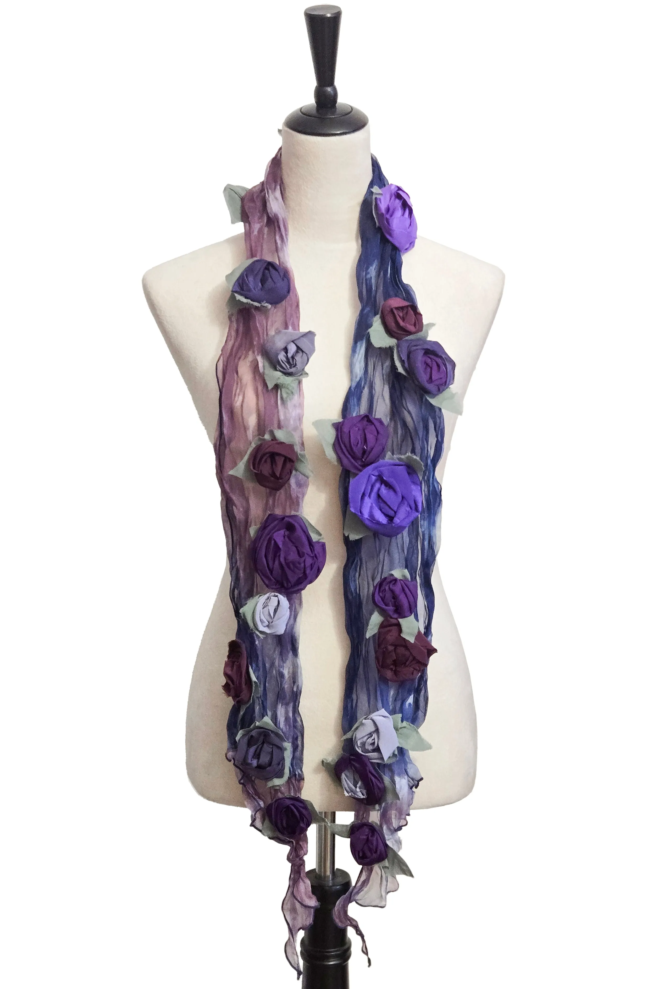 Flower Scarf w/ Ghost Print  - Navy, Purple & Lavender