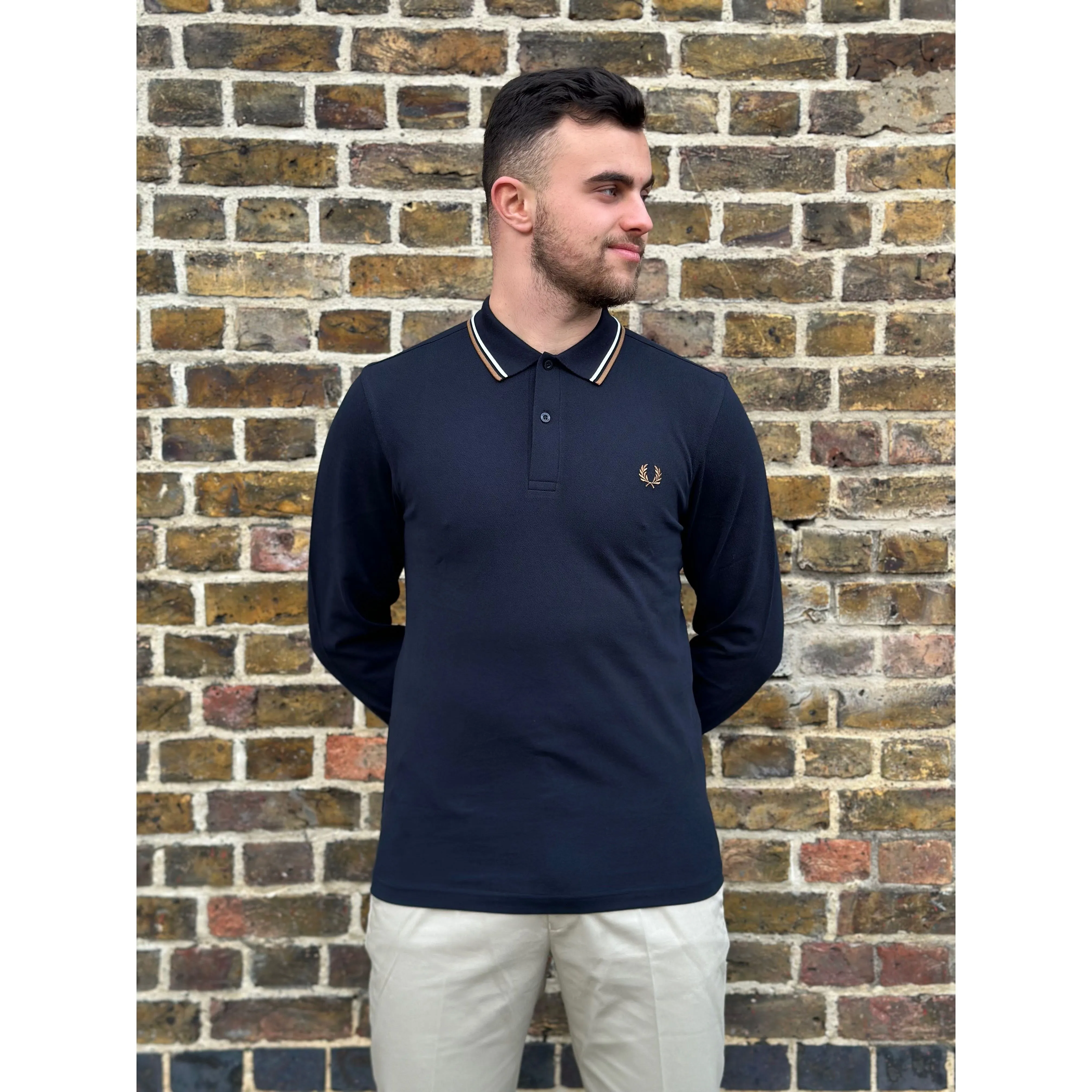 Fred Perry - M3636 Twin Tipped Navy / Snow White / Shaded Stone L/S - Polo