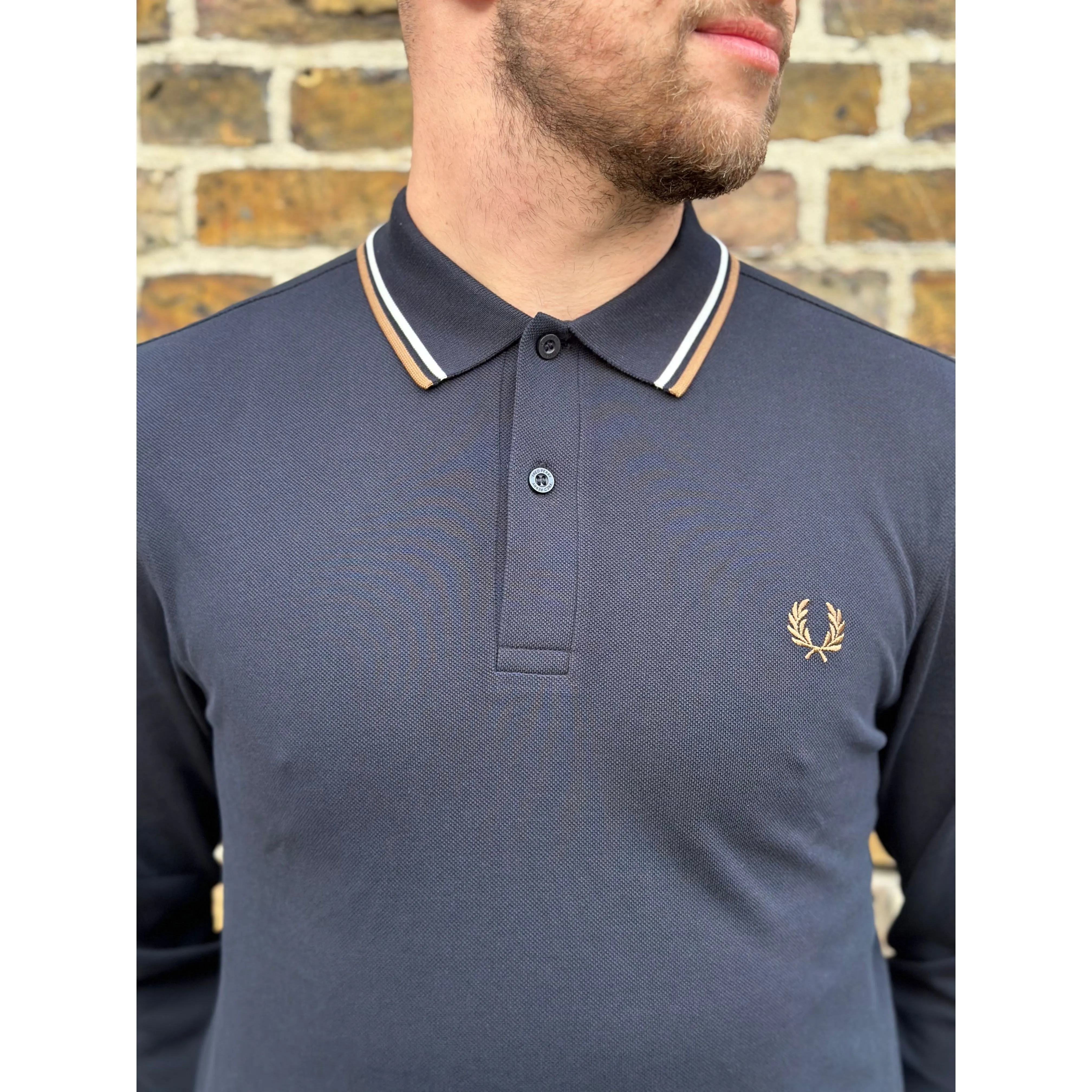 Fred Perry - M3636 Twin Tipped Navy / Snow White / Shaded Stone L/S - Polo