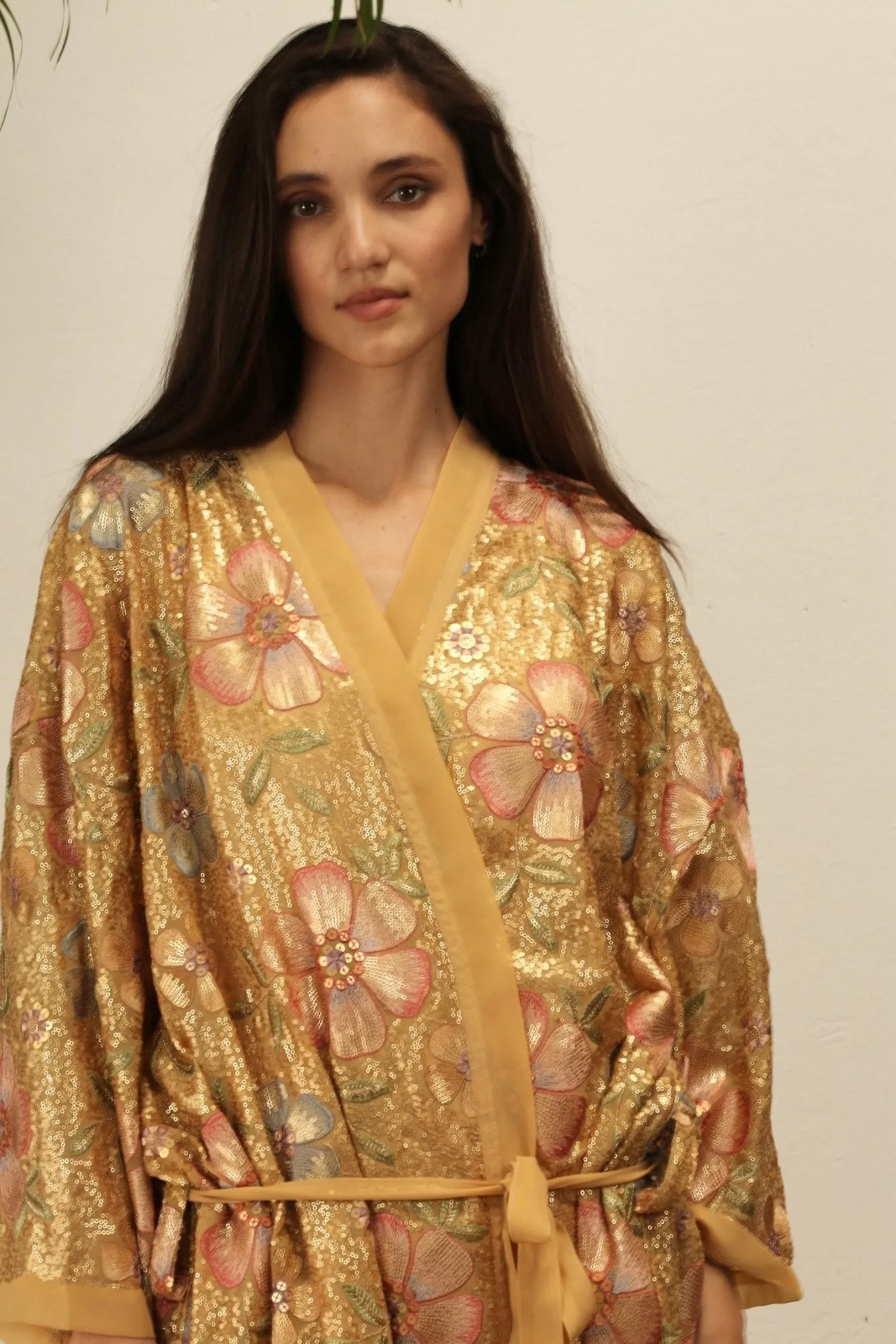 GOLDEN FLOWER CHIFFON SILK KIMONO