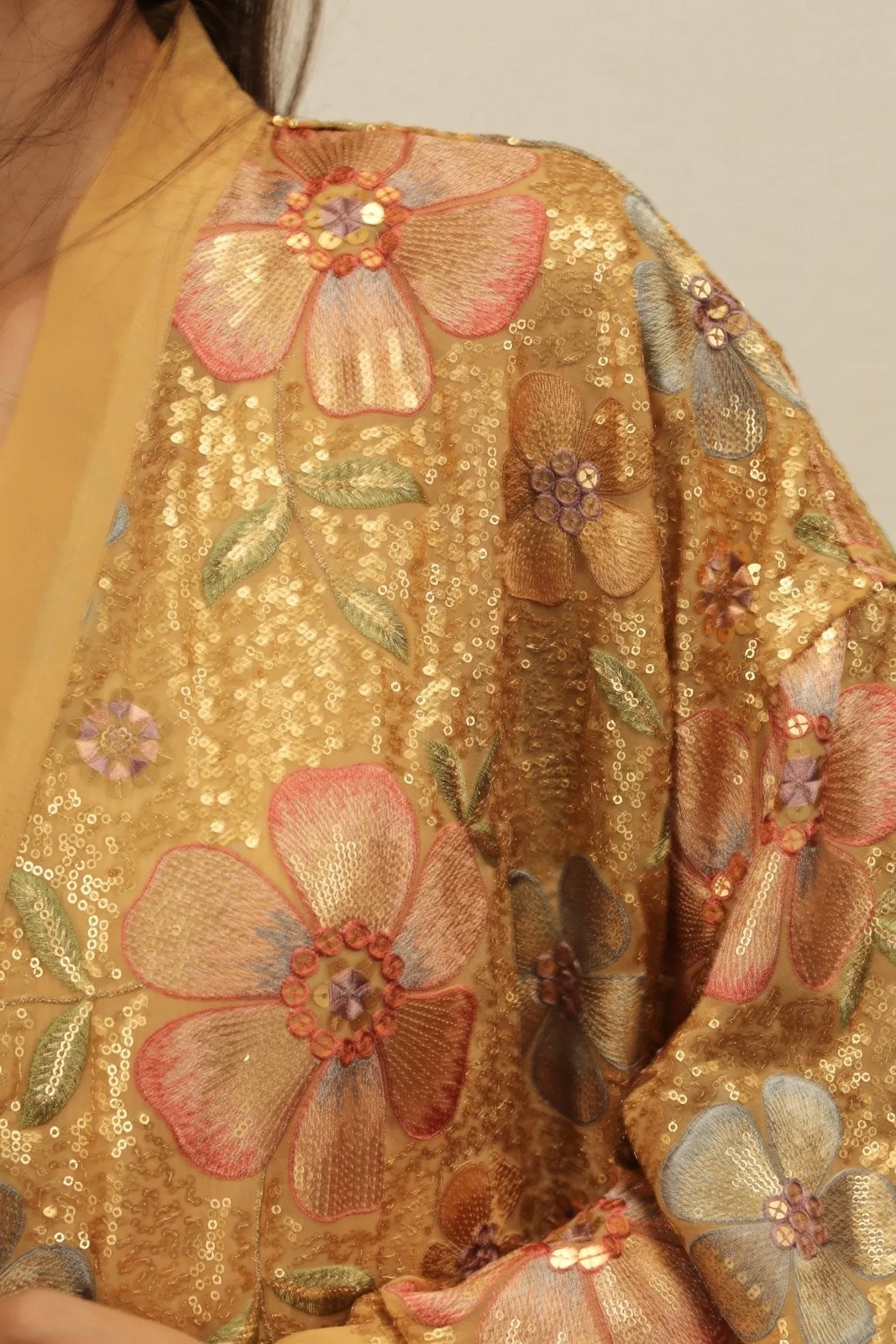 GOLDEN FLOWER CHIFFON SILK KIMONO